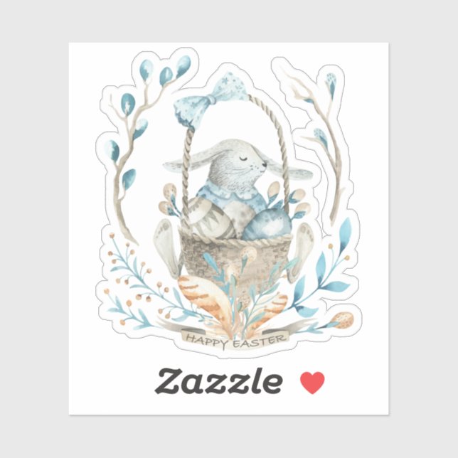 Niedlich Osterhase in einem Frühlingsblumenkorb Aufkleber (Blatt)