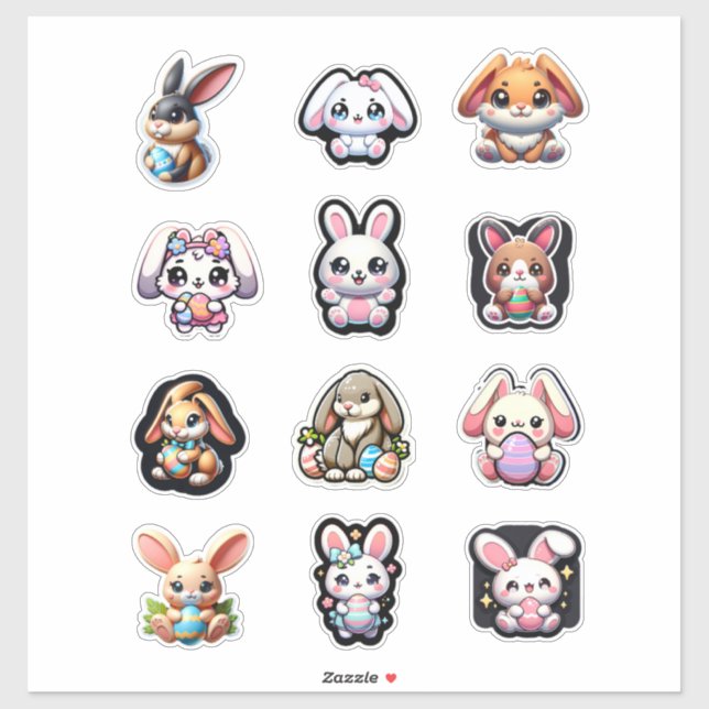 Niedlich Osterhase Kawaii Aufkleber (Blatt)