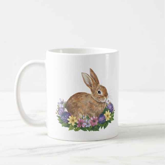 Niedlich Osterhase mit Blume Kaffeetasse (Links)