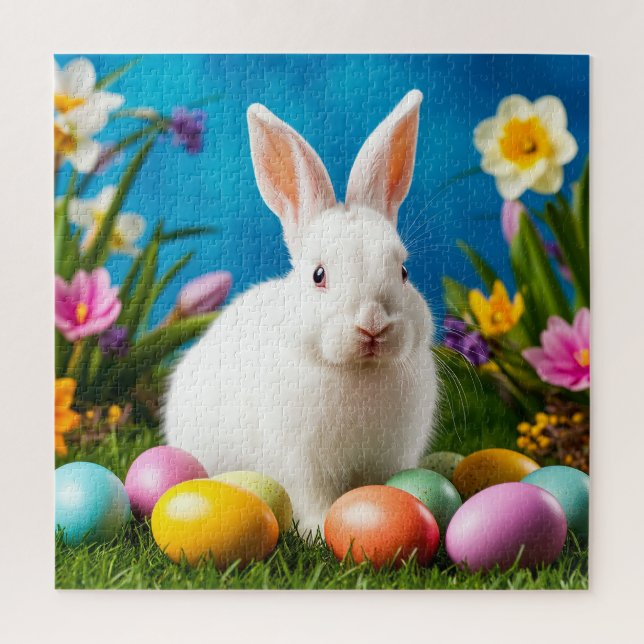 Niedlich Osterhase mit bunten Eiern Puzzle (Vertikal)