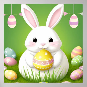 Niedlich Osterhase mit dekorativen Eiern Poster