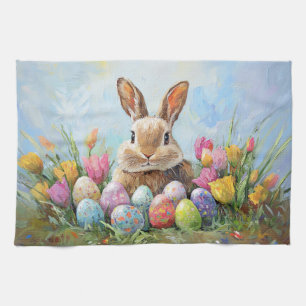 Niedlich Osterhase mit farbigen Eiern Geschirrtuch