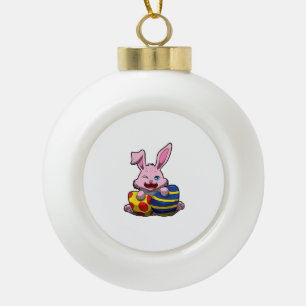Niedlich Osterhase mit farbigen Eiern - Happy Oste Keramik Kugel-Ornament