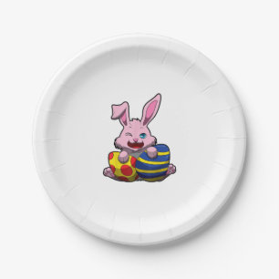 Niedlich Osterhase mit farbigen Eiern - Happy Oste Pappteller