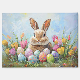 Niedlich Osterhase mit farbigen Eiern Magnet