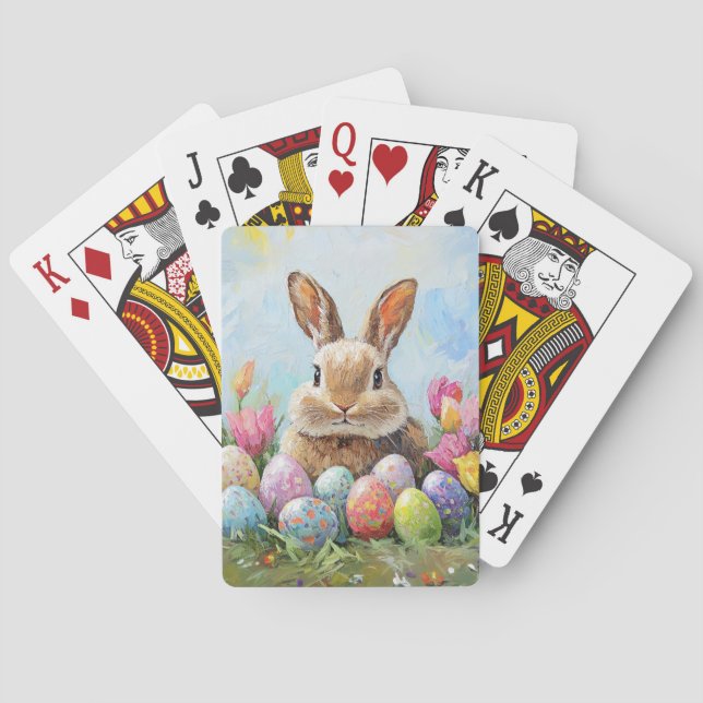 Niedlich Osterhase mit farbigen Eiern Spielkarten (Rückseite)