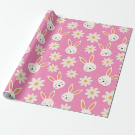 Niedlich Osterhase Muster mit Blume auf Rosa Geschenkpapier