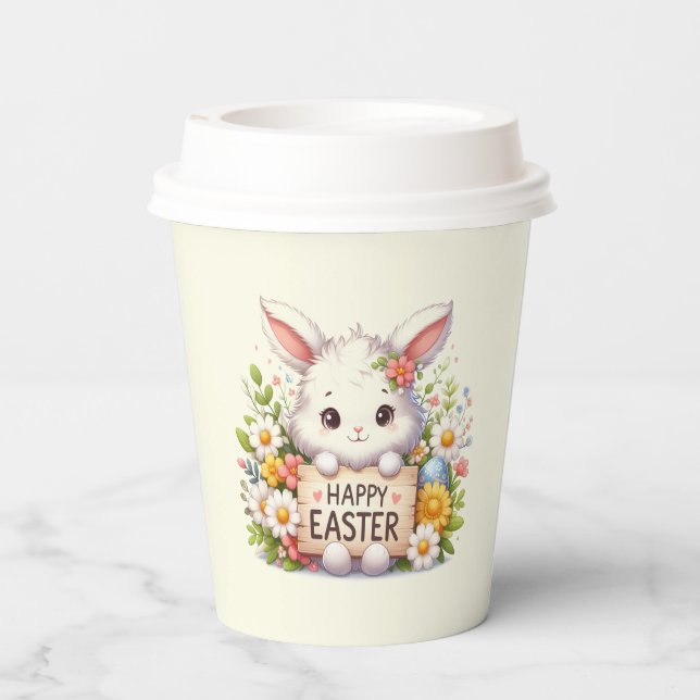 Niedlich Osterhase Osterfest Pappbecher (Rückseite)