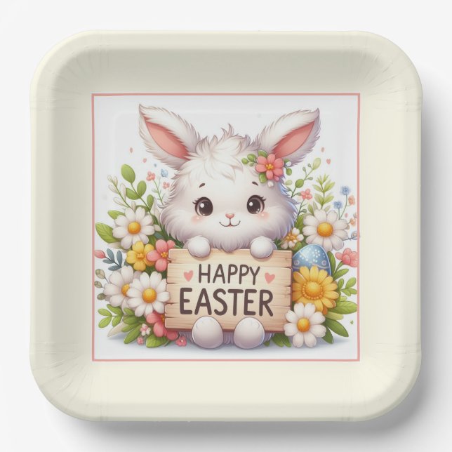 Niedlich Osterhase Osterfest Pappteller (Vorderseite)