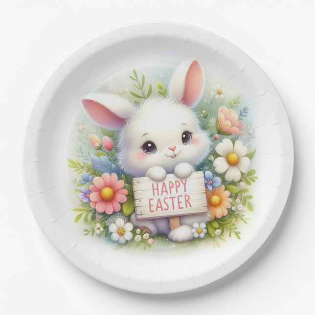 Niedlich Osterhase Osterfest Pappteller (Vorderseite)