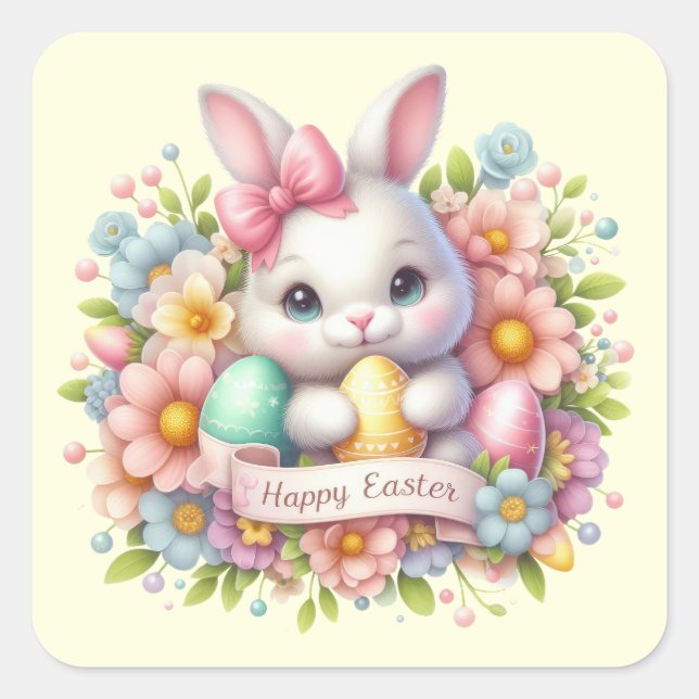 Niedlich Osterhase Quadratischer Aufkleber (Vorderseite)
