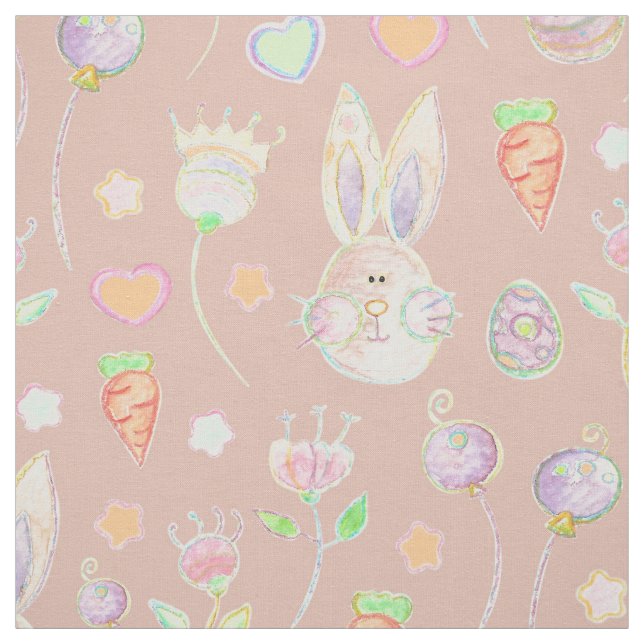 Niedlich Osterhase und Blume Muster Wasserfarbe Stoff (Muster)