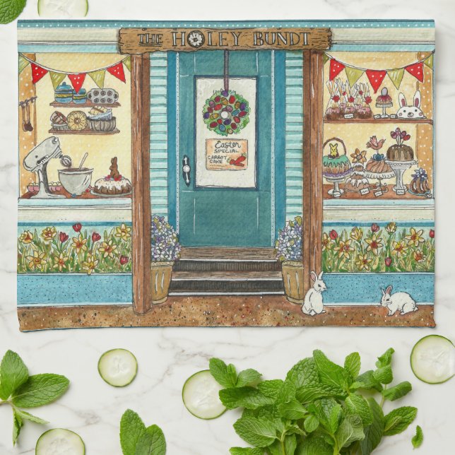 Niedlich Osterhase und Bundt Cake Shop Geschirrtuch (Gefaltet)