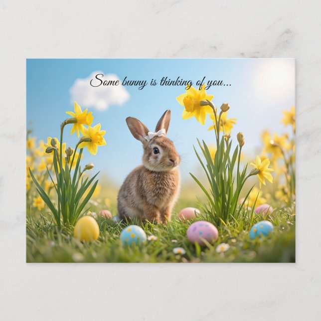 Niedlich Osterhase und Daffodin Postkarte (Vorderseite)