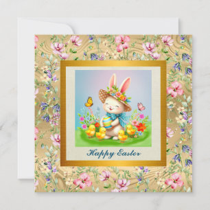 Niedlich Osterhase und glückliche Frühlingsblumen Einladung