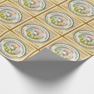 Niedlich Osterhase und glückliche Frühlingsblumen  Geschenkpapier