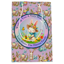 Niedlich Osterhase und glückliche Frühlingsblumen Mittlere Geschenktüte