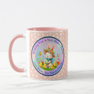 Niedlich Osterhase und glückliche Frühlingsblumen Tasse