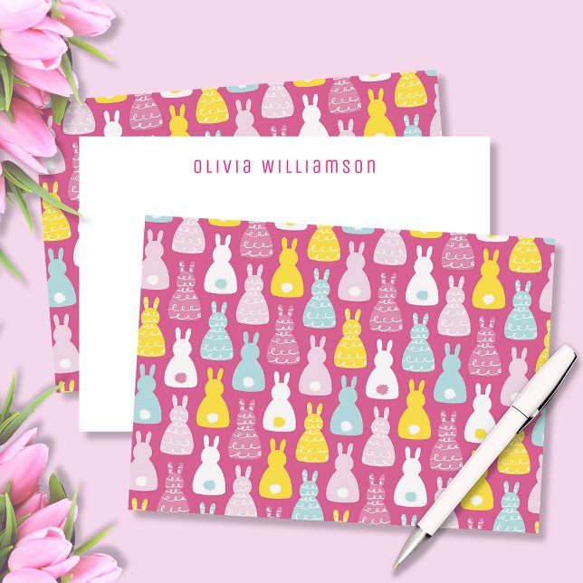 Niedlich Osterhasen Mitteilungskarte (Cute pink bunny design personalized notecards. Great for Easter or for kids.)