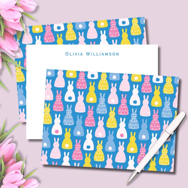 Niedlich Osterhasen Mitteilungskarte (Cute blue bunny rabbit personalized notecards, great for Easter thank you notes and kids stationery.)