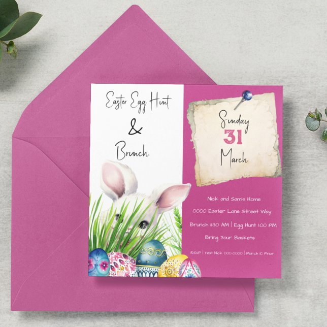 Niedlich Osterhasen und dekorative Ostereier Einladung (Cute Easter bunny with decorative easter Eggs on Easter Brunch | Egg Hunt customizable invitation. )