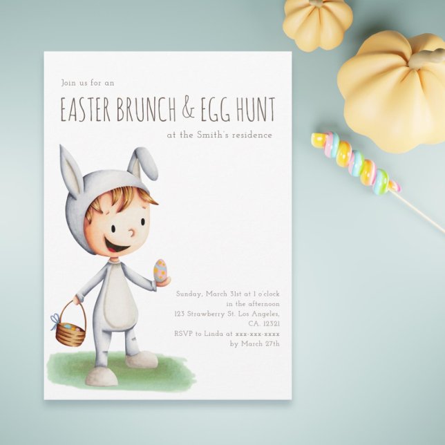 Niedlich Ostern Brunch Ei Hunt Kid Bunny Einladung (Cute Easter Bruch Egg Hunt Kid Bunny Invitation)