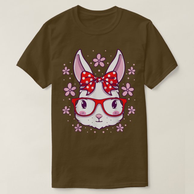 Niedlich Ostern Bunny Face Brille Bow Girls Easter T-Shirt (Design vorne)