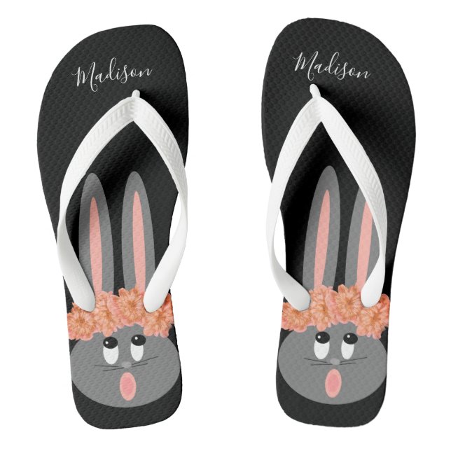 Niedlich Ostern Bunny Rabbit Modernes Personalisie Flip Flops (Fußbett)