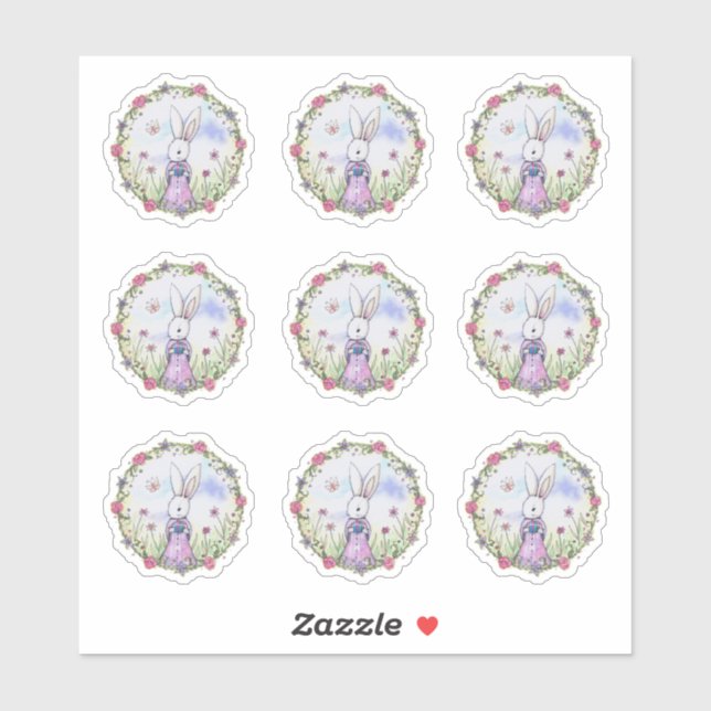 Niedlich Ostern Bunny Whimsical Wasserfarben Kunst Aufkleber (Blatt)
