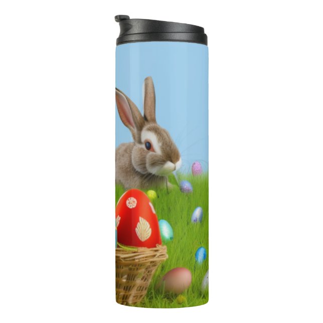 Niedlich Ostern-Bunnyum für eine positive Stimmung Thermosbecher (Nach rechts gedreht)