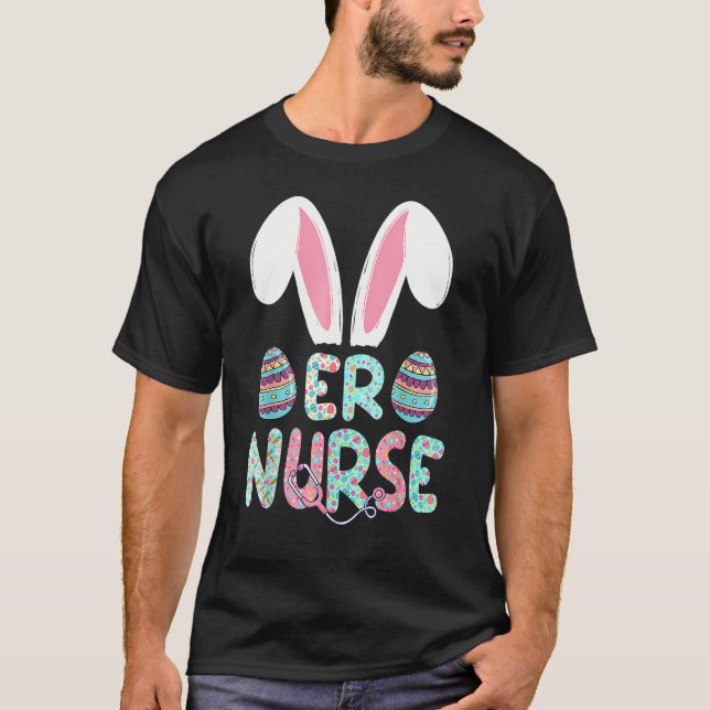 Niedlich Ostern ER Nurse RN Bunny Ears Happy Oster T-Shirt (Vorderseite)