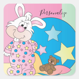 Niedlich Ostern Girl Bunny Bedtime Zeichnungen Quadratischer Aufkleber