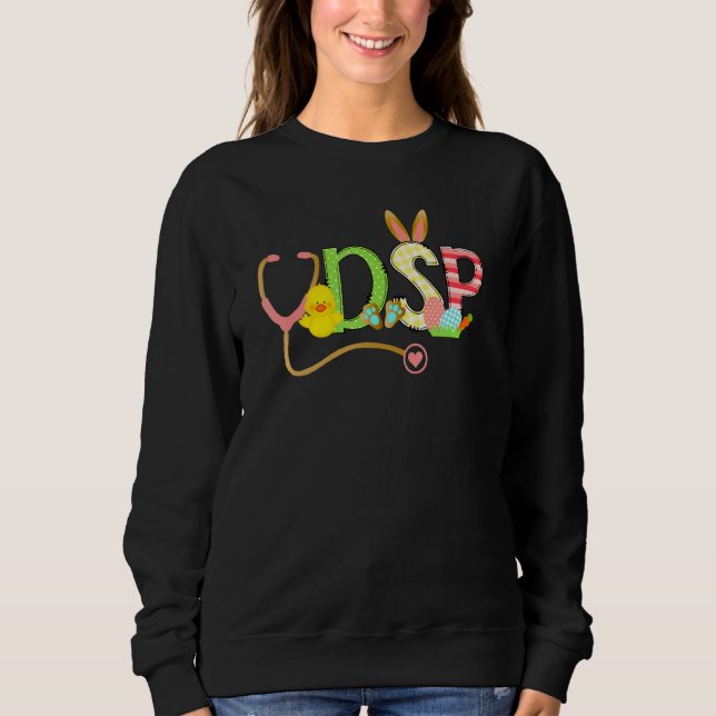 Niedlich Ostern Krankenschwester Rn Dsp Bunny Ears Sweatshirt (Vorderseite)
