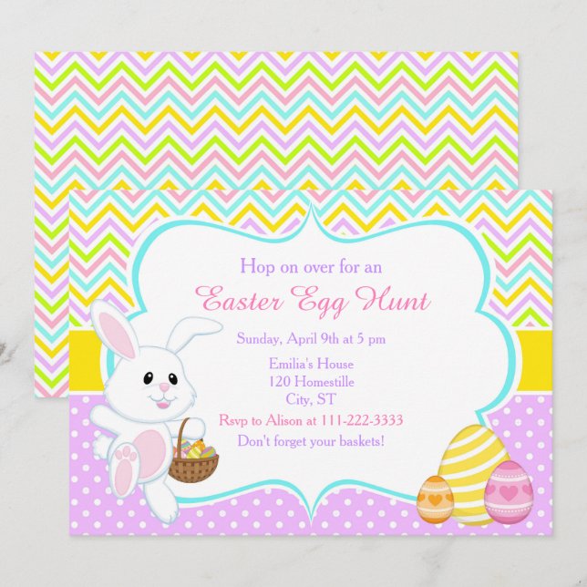 Niedlich Ostern Osterhase Eizelljagd Einladung (Vorne/Hinten)