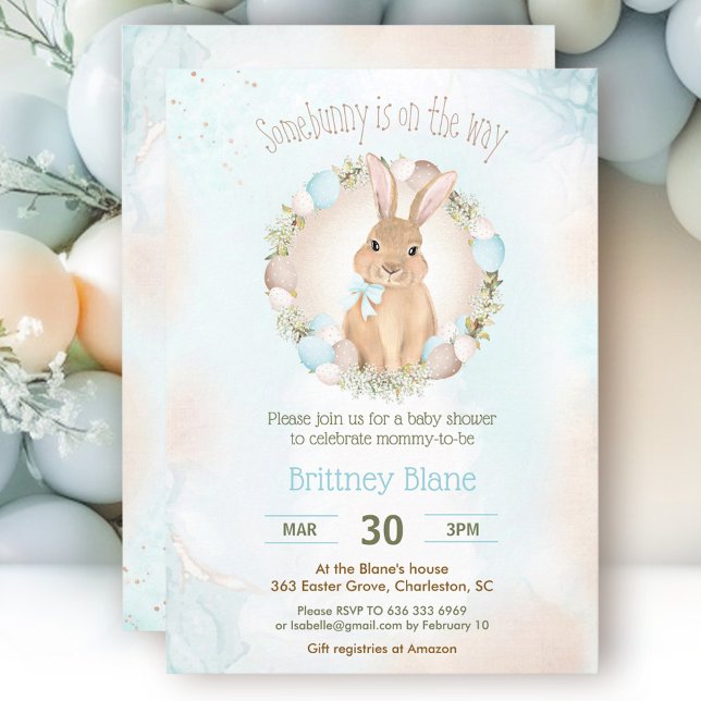 Niedlich Ostersonne Elegant Blue Boy Baby Dusche Einladung (Cute Easter Bunny Elegant Blue Boy Baby Shower Invitation)