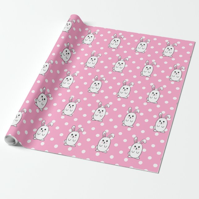 Niedlich Ostersonnige Pink-Kaninchen-Cartoon Kinde Geschenkpapier (Ungerollt)