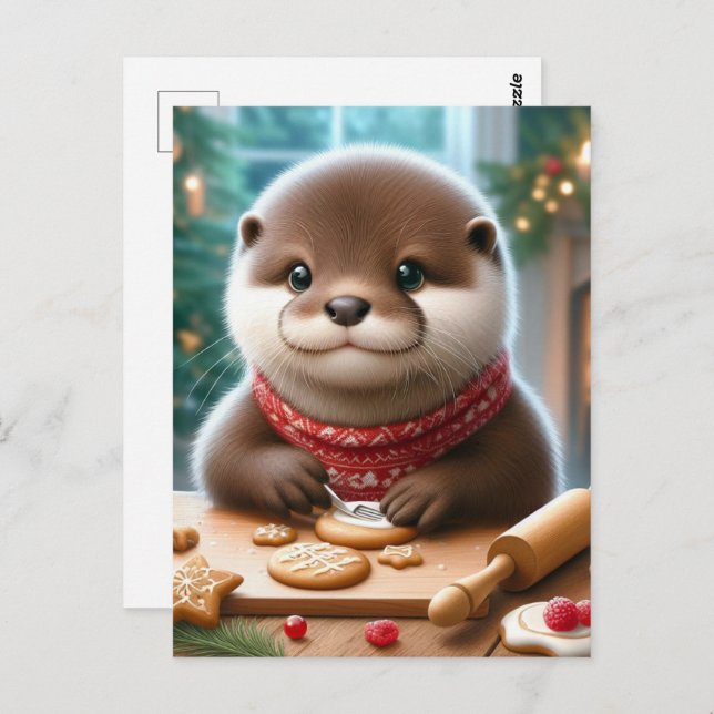 Niedlich Otter backen Weihnachtskekse Postkarte (Vorne/Hinten)