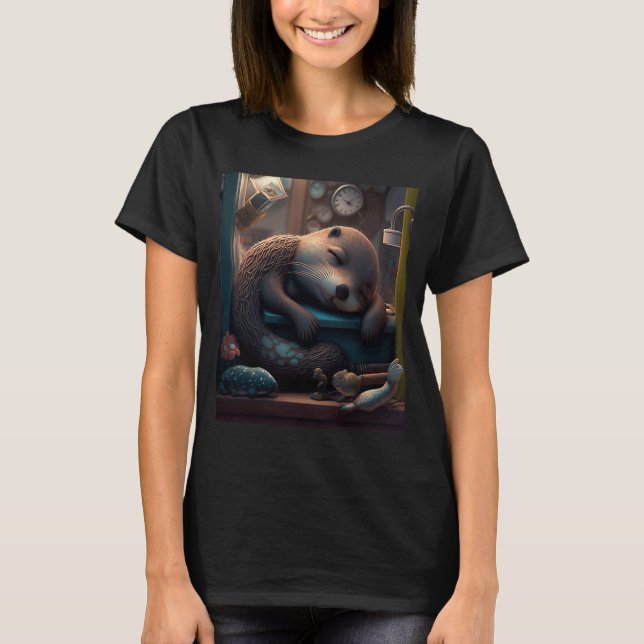 Niedlich Otter Bed Time gelangweilt Sleepyhead Ott T-Shirt (Vorderseite)