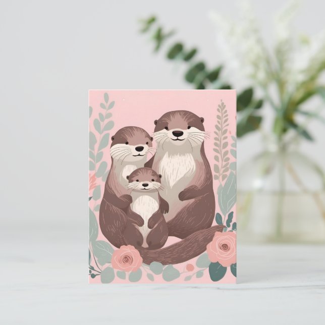 Niedlich-Otter-Familie Postkarte (Stehend Vorderseite)
