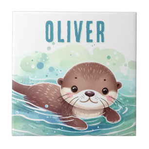 Niedlich Otter Illustration Individuelle Name Fliese