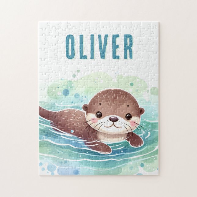 Niedlich Otter Illustration Individuelle Name Puzzle (Vertikal)