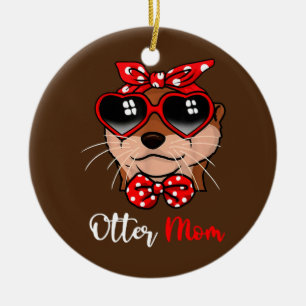 Niedlich Otter Mama Funny Bow Turban Brille Keramik Ornament