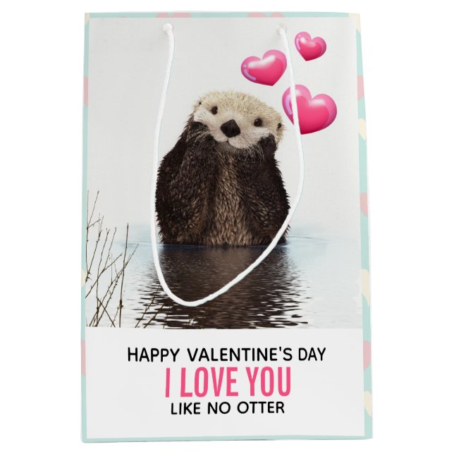 Niedlich Otter mit HerzValentinstag Spaß Mittlere Geschenktüte (Vorderseite)