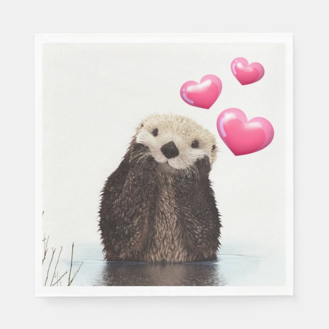 Niedlich Otter mit Liebe Herz Serviette (Vorderseite)