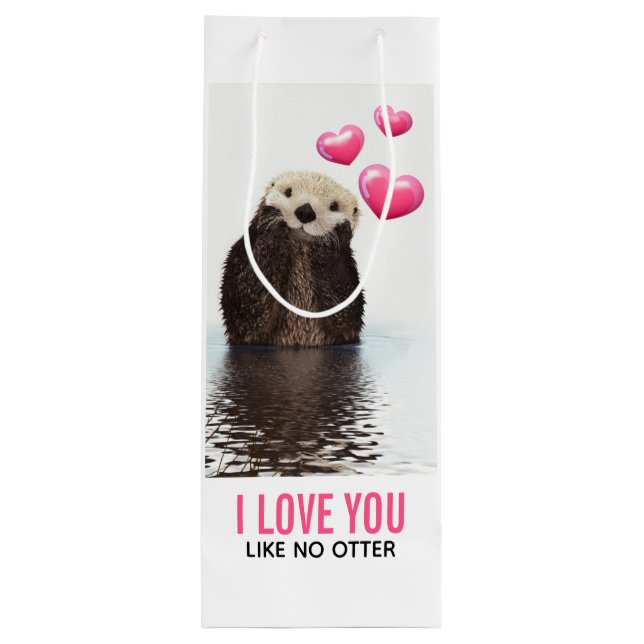 Niedlich Otter mit rosa Herzen Liebe Puppen Geschenktüte Für Weinflaschen (Rückseite)