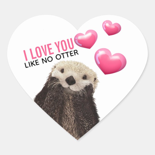 Niedlich Otter mit rosa Herzen Liebe Puppen Herz-Aufkleber (Vorderseite)