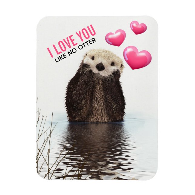 Niedlich Otter mit rosa Herzen Liebe Puppen Magnet (Vertikal)