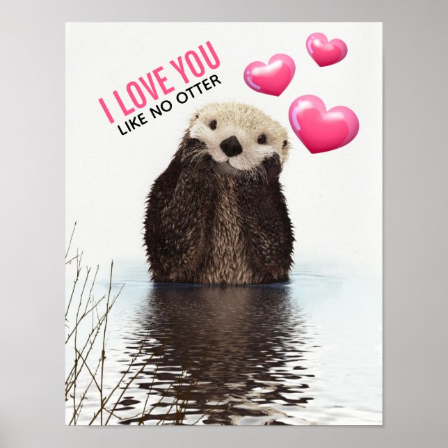 Niedlich Otter mit rosa Herzen Liebe Puppen Poster (Vorne)