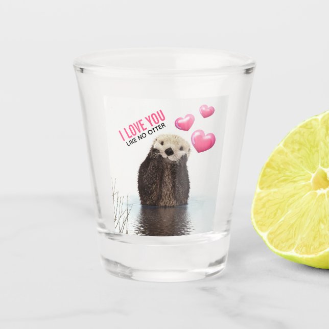 Niedlich Otter mit rosa Herzen Liebe Puppen Schnapsglas (Vorderseite)