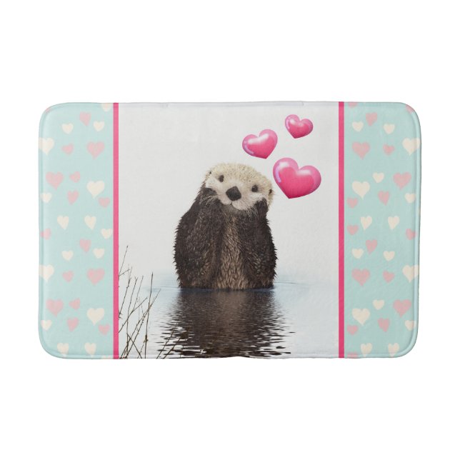 Niedlich Otter mit rosa Liebe Herz Badematte (Vorderseite)